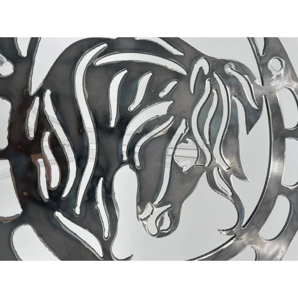 Horse Head Cutout Metal Wall Art In Horseshoe Design Rustic Home Decor